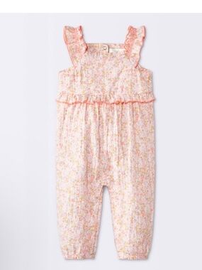 cloud island Pink Floral Ruffle Strap Romper